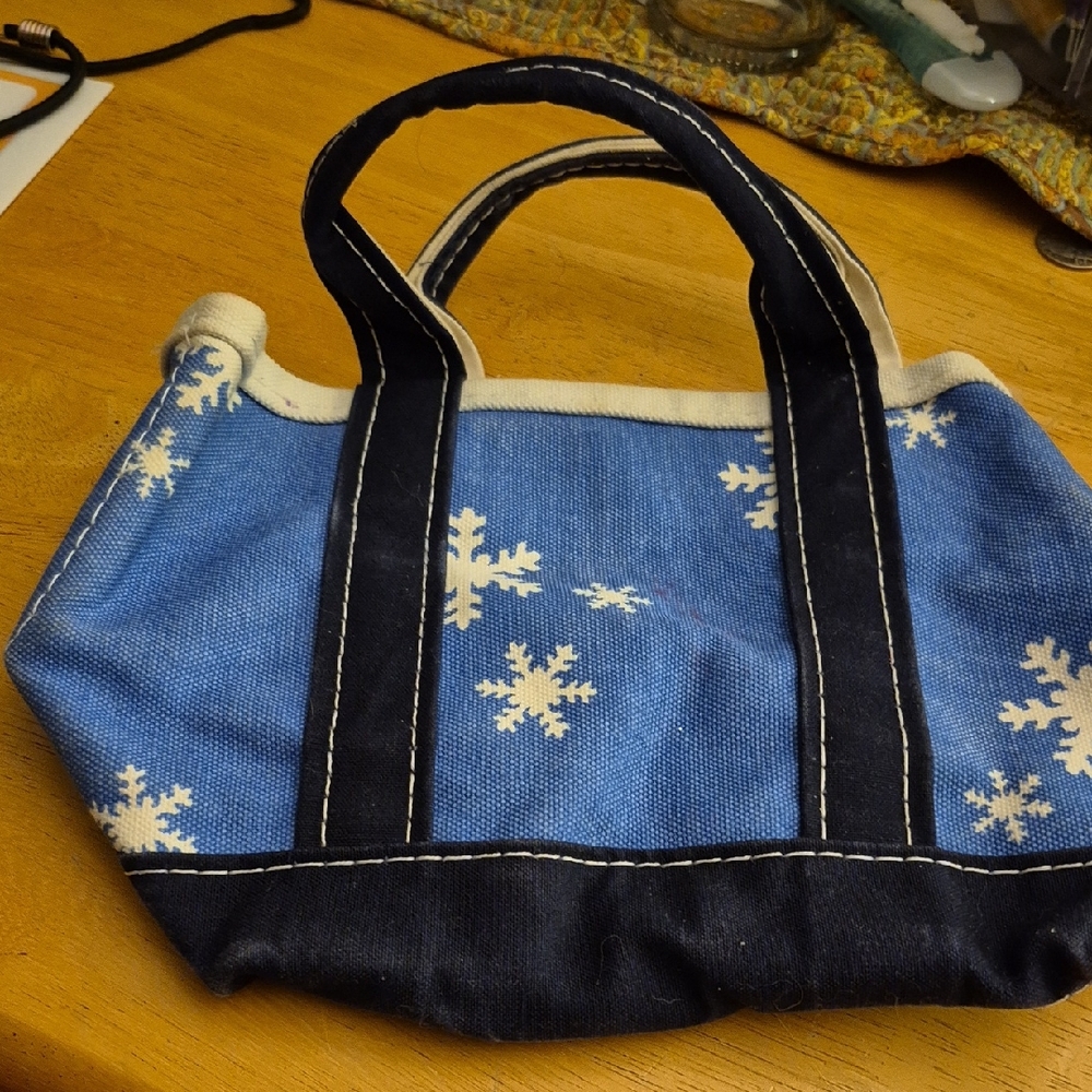 L.L. Bean Blue and Cream Mini Bag with Snowflake Pattern